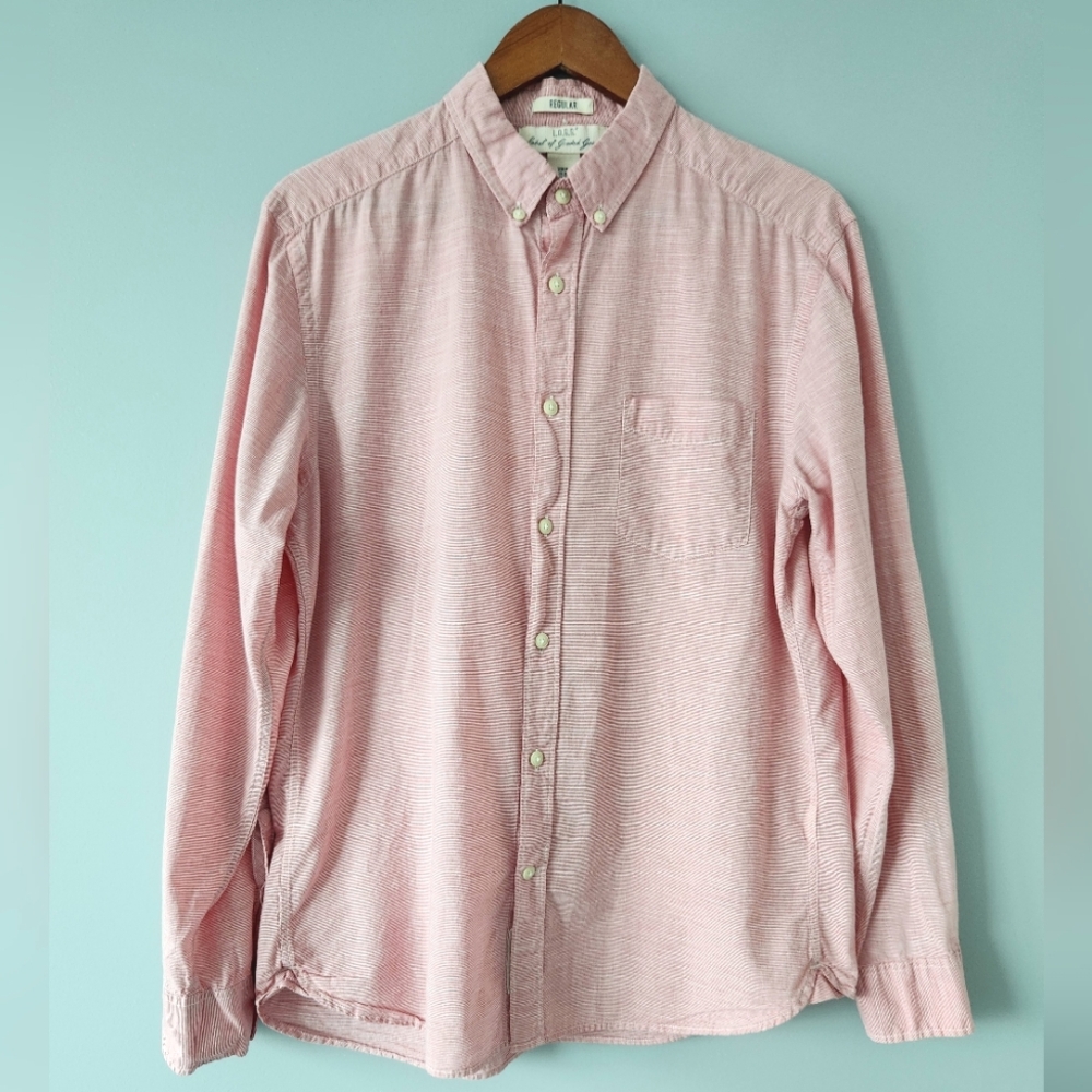 H&M Men's LOGG Long-Sleeve Button Down Shirt - Light Red - Size M - Regular Fit